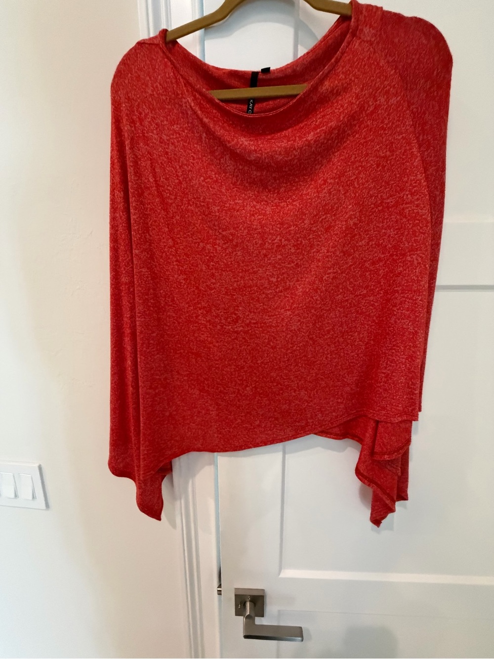 Kay Celin coral red Knit Draped pullover poncho lightweight